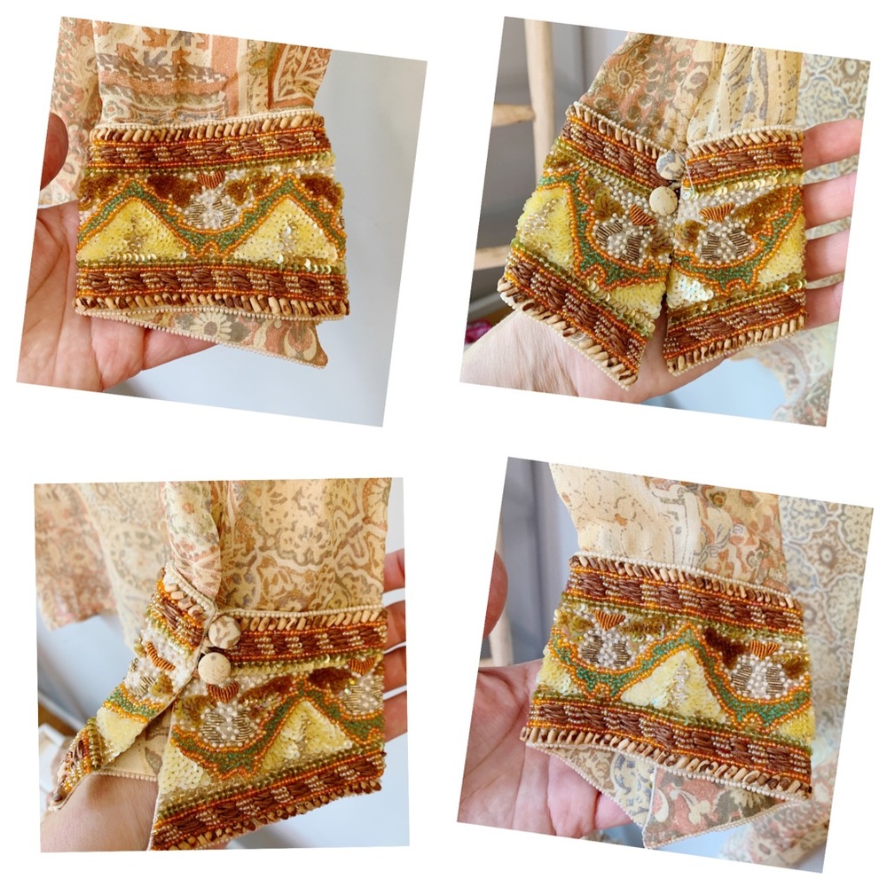 90’s Louis Feraud silk vintage set beaded cuff - Picture 5 of 12